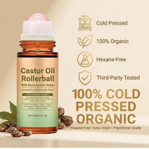 Castor Oil Rose Quartz Roller: 100% Cold Pressed Moisturizing Oil - Organic Castor Oil rose Quartz Roller Ball for Face and Body, Hair, Eyebrows, Moisturize Skin (3)