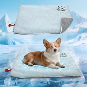 Dual-Sided Cooling Mat for Dogs & Cats Ice Silk & Corn Fleece, Washable Cooling Dog Pad for Summer Heat Relief, Portable for Crates, Car，Keenel