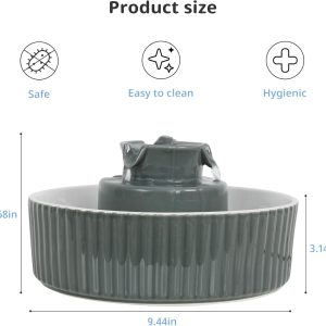 Ceramic Cat Water Fountain, 2.1L/71oz Cupcake Pet Water Fountain for Cats and Dogs, Automatic Pet Drinking Fountain,Double Filtration System, Easy to Clean, 360°Drinking Water (Grey Fountain)