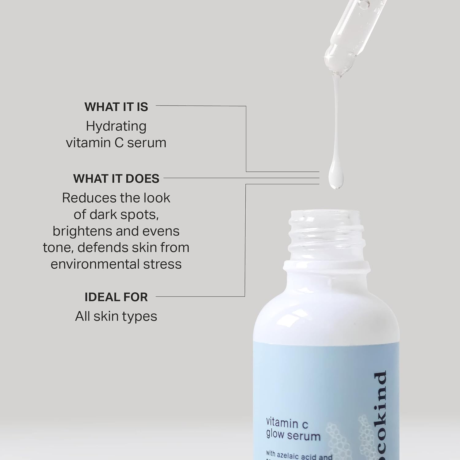Cocokind Vitamin C Glow Serum with Azelaic Acid and Sea Grape Caviar for Bright and Even Skin, 1 Fl Oz - Image 3