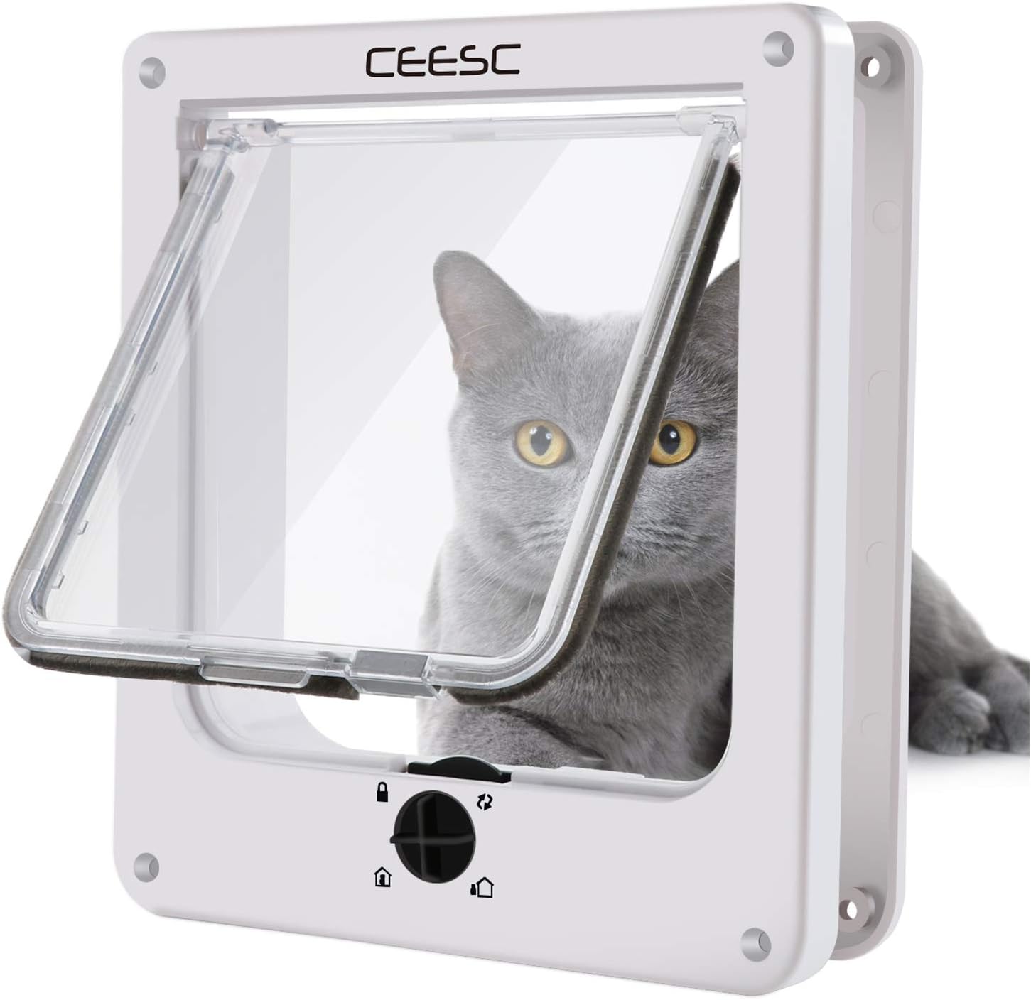 CEESC Medium Cat Door for Interior/Exterior Door, Weatherproof, White, Rotary 4 Way Locking Pet Door for Cats & Dogs with Circumference < 15.75", Upgraded Version - Image 3