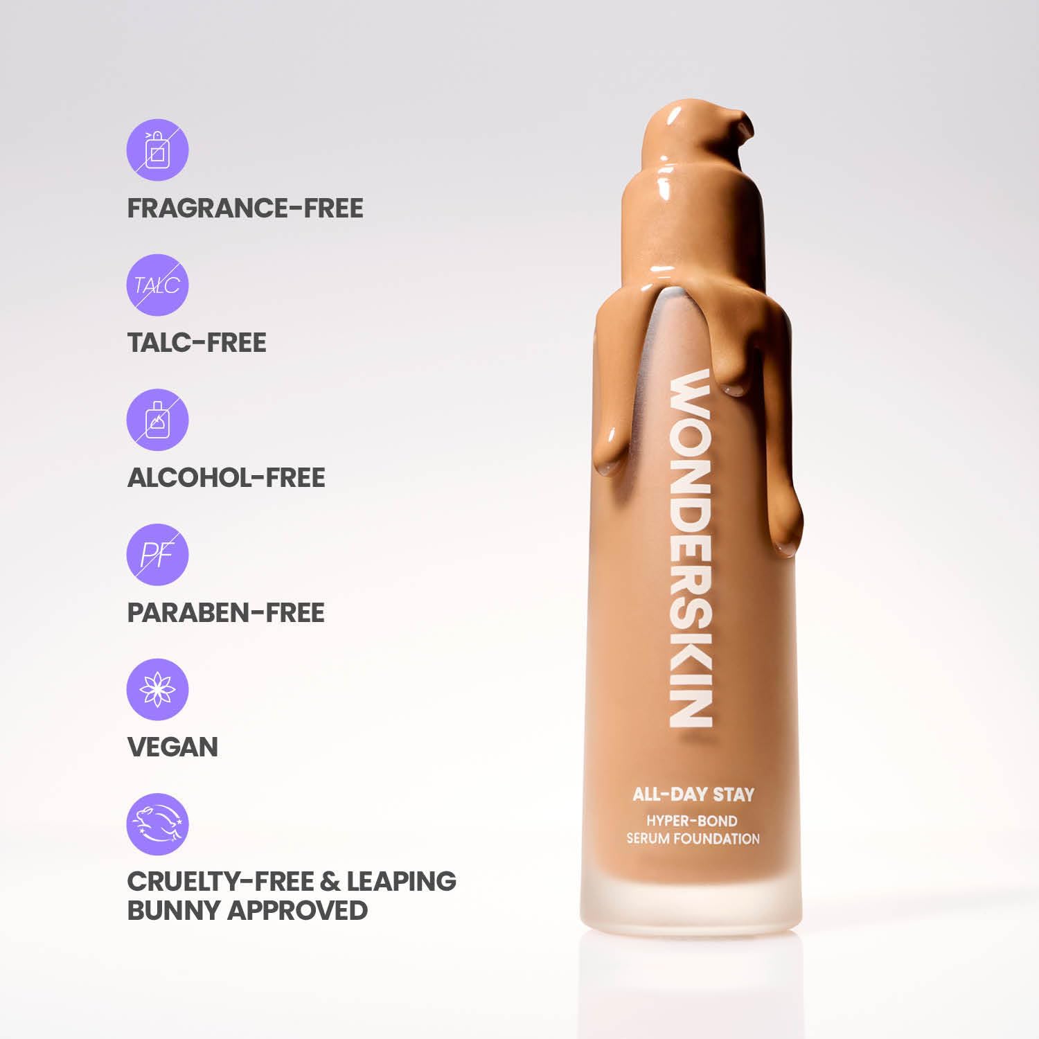 Click to see full view Wonderskin Hyper Bond All-Day Stay Serum Foundation – Waterproof, Transfer-Proof, 24HR Longwear Face Makeup with Niacinamide & Hyaluronic Acid – Lightweight, Natural Finish (Halo) - Image 2