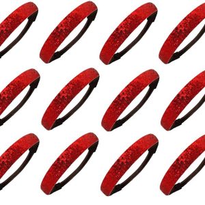 Kenz Laurenz Red Glitter Headbands, 12 Pack, for Softball Volleyball Basketball Sports Teams