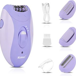 KEMEI 4-in-1 Women's Epilator Hair Remover for Face Legs Arms | 2-Speed Adjustment with Built-in Lighting for Precise Grooming