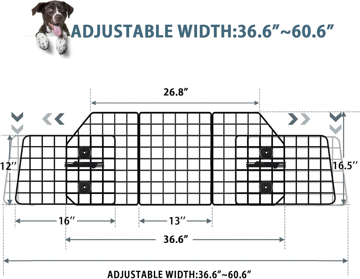 FEED GARDEN Dog Car Barrier for SUVs, Adjustable Universal-Fit Heavy-Duty Wire Mesh Pet Divider for Vehicles, Trucks, Vans, Car Accessories Safety Travel, Triple Folding (36.6"-60.6") - Image 2