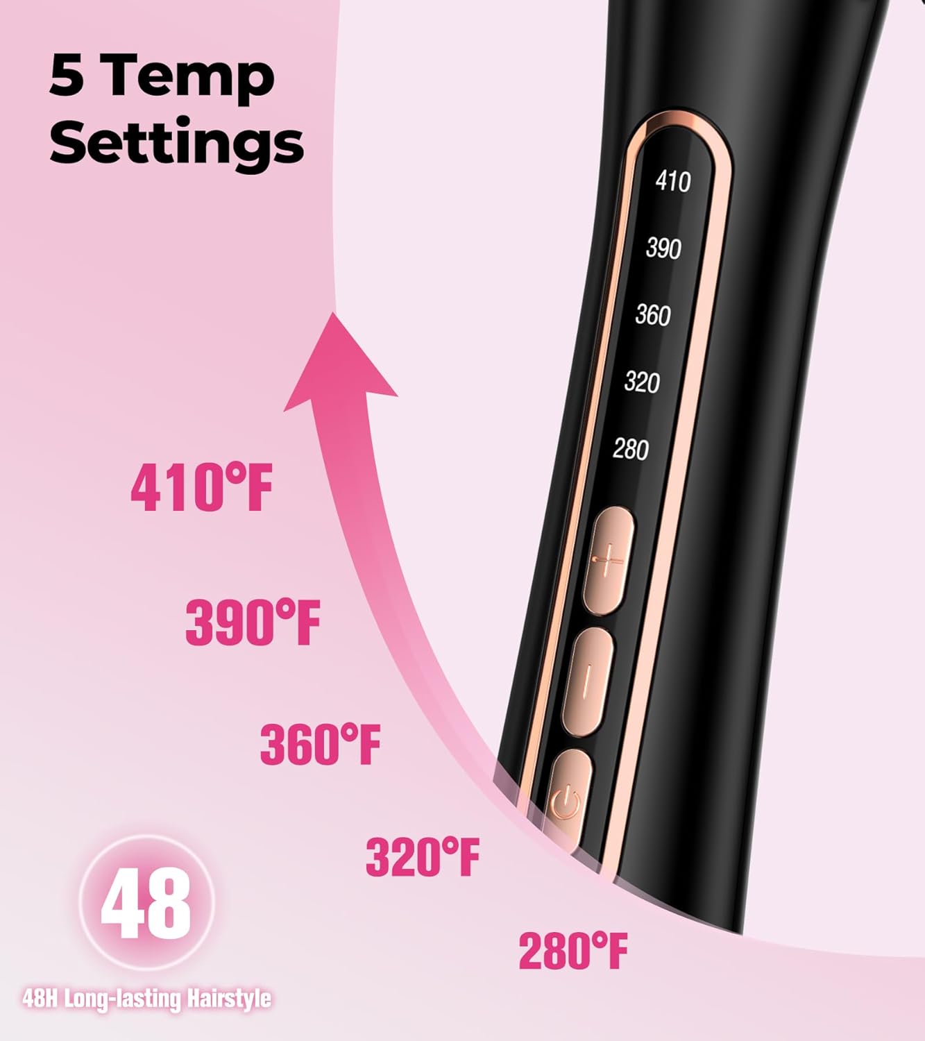 Farery Bubble Curling Wand for Long Hair - 32mm Ceramic Coated Springless Barrel for Defined Spiral Curls & Waves, Smooth Shine, Includes Heat Resistant Glove, 5 Temp Settings, Dual Voltage - Image 3