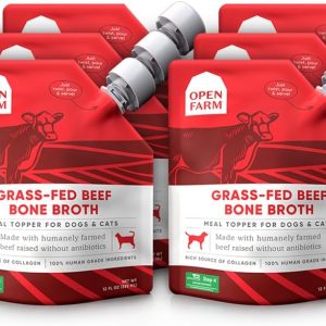 Open Farm Bone Broth, Food Topper for Both Dogs and Cats with Responsibly Sourced Meat and Superfoods Without Artificial Flavors or Preservatives, 72oz (6 Pack Grass-Fed Beef)