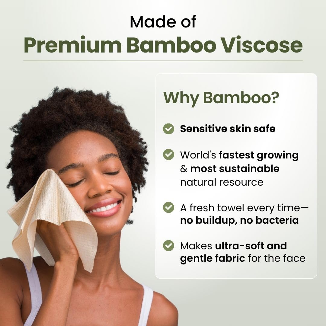 Clean Skin Club Bamboo Viscose Clean Towels® XL 100% USDA Biobased Face Towel, Disposable Face Towelette, Makeup Remover Dry Wipes, Ultra Soft, 50 Ct, 1 Pack - Image 3