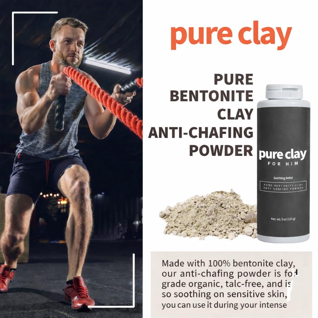 Pure for Him Mens Talc-Free Body Powder, Food Grade Bentonite Clay, Anti Chafing, Foot Powder, Dry Fresh Skin Comfort for Thighs Groin Underarms, Unscented 8 oz Calcium Bentonite Men Deodorant - Image 3