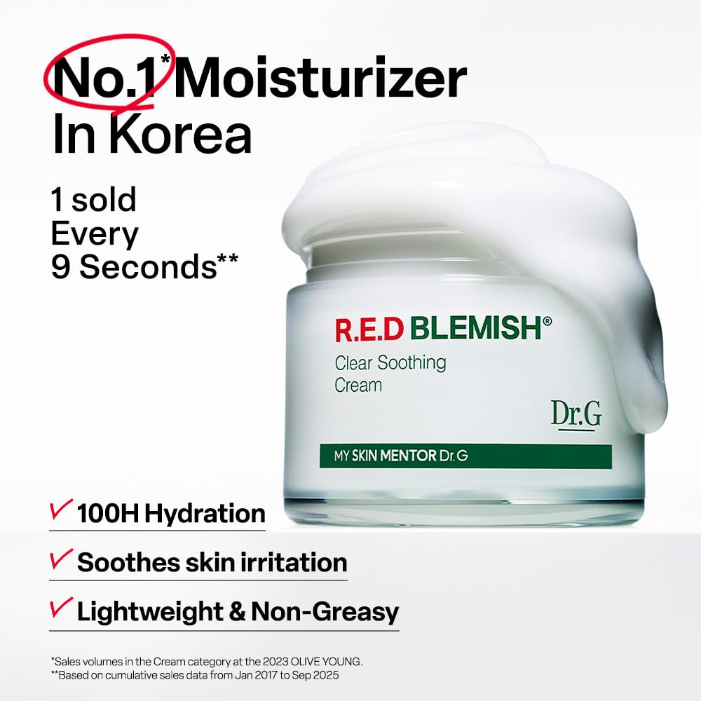Dr. G R.E.D. Blemish Clear Soothing Cream - Calming Korean Moisturizer for Redness - Soothes Acne & Irritation - With Centella Asiatica - Long-Lasting Hydration - 2.36 fl oz - Image 2