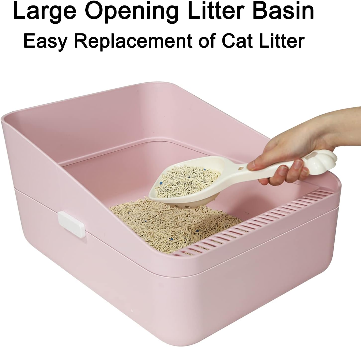 Sfozstra Open Cat Litter Box - High-Sided, Pink, Medium | ABS Material, Anti-Scatter Raised Enclosure, Leak-Proof Design, Easy-Clean, for Cats Up to 13 Lbs - Image 2