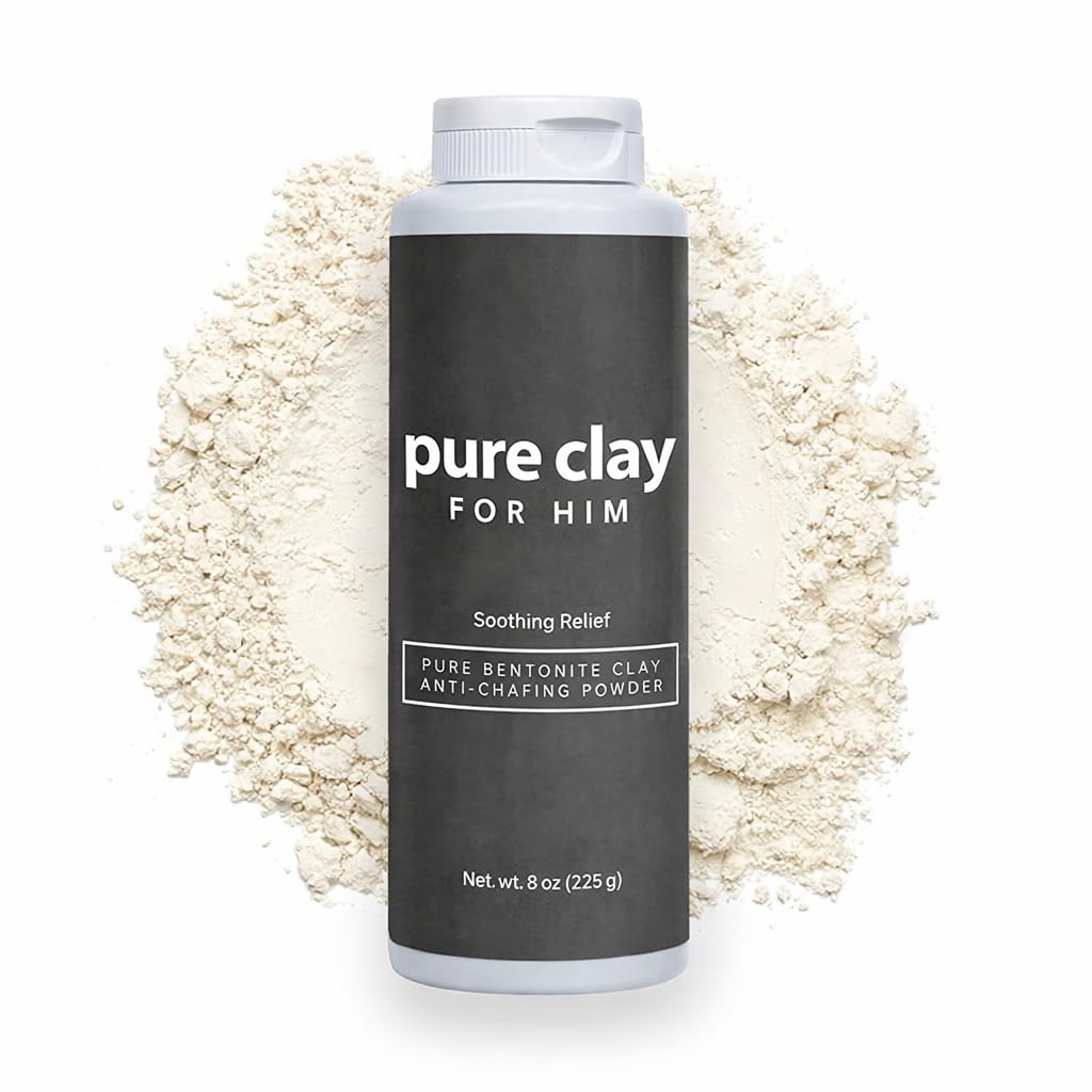 Pure for Him Mens Talc-Free Body Powder, Food Grade Bentonite Clay, Anti Chafing, Foot Powder, Dry Fresh Skin Comfort for Thighs Groin Underarms, Unscented 8 oz Calcium Bentonite Men Deodorant