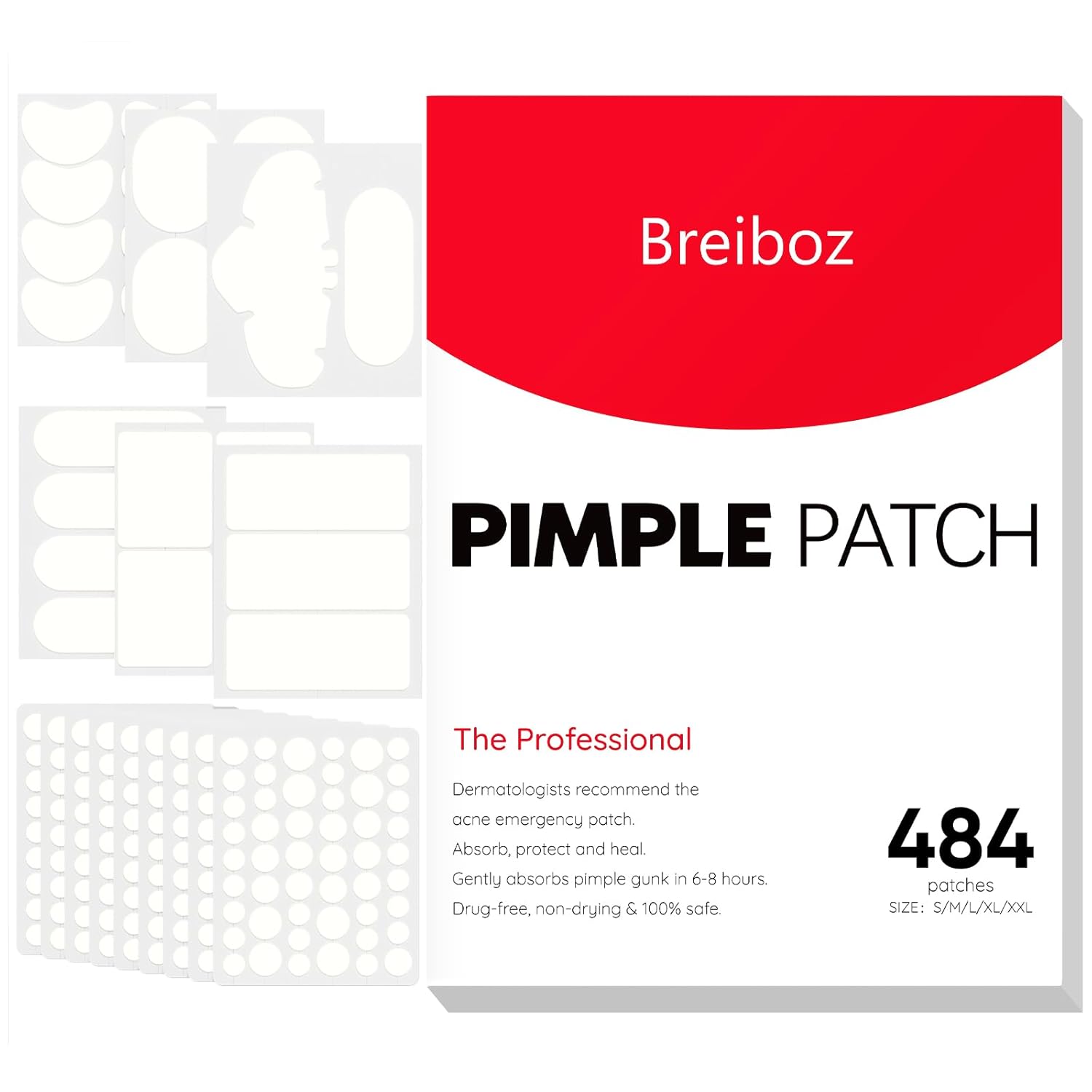 Large Pimple Patches Full Face,484 Patches,XL Acne Patches,Big Hydrocolloid Bandages for Body, Forehead, Chin, Neck Zit Breakouts w/Tea Tree, Salicylic Acid & Cica Oil|,Freely Customized Pimple Patch