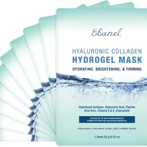 Ebanel 10 Pack Hydrogel Collagen Face Mask with Hyaluronic Acid, Vitamin C, Peptide, Aloe, Instant Brightening Hydrating Face Masks Skincare Korean Sheet Mask, Skin Firming, Lifting Anti Aging Masks