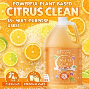 Brittanie's Pure Organic Castile Soap Refill, 1 Gallon Citrus | Liquid Soap for Face, Body, Hands, Laundry, Dishes, Pet | Vegan, Non-GMO, Gluten-Free, Biodegradable | Made in USA