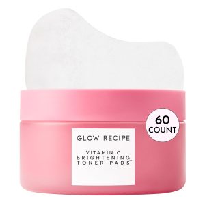 Glow Recipe Vitamin C Brightening Toner Pads - Korean Vitamin C Face Pads for Dark Circles Under-Eye and Cheeks - Light Face Exfoliator - Niacinamide, Caffeine, Guava - Fragrance-Free (60 Count)