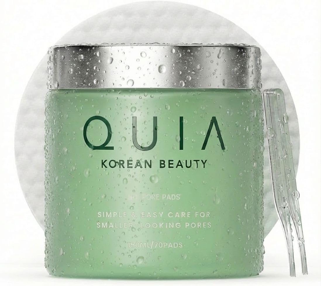 QUIA Toner Pads for Sensitive Skin – Dual-Sided Exfoliating and Hydrating Pads – Visibly Smoother Pores, Less Congestion – 70 Korean Skincare Pads