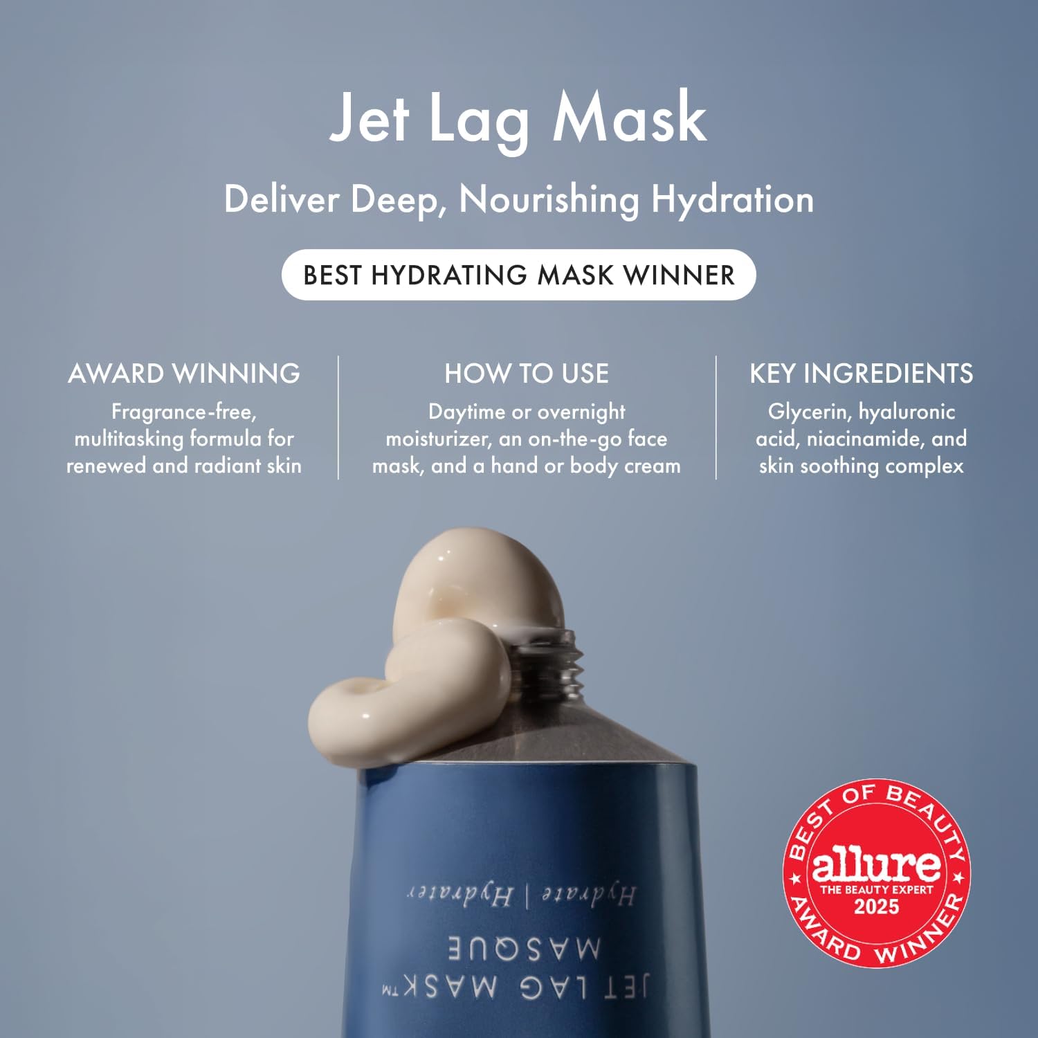 Summer Fridays Mini Jet Lag Mask - Hydrating Overnight Face Mask, Moisturizer + Eye Cream - Enriched with Hyaluronic Acid, Niacinamide, + Antioxidants - Multitasking Travel Size Skin Care (1 Oz) - Image 3
