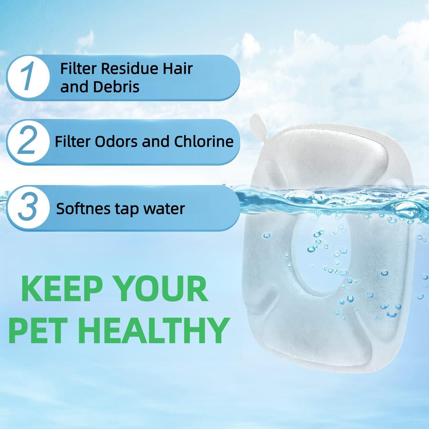 4inch Cats Fountain Replacement Filters with Pre-Filter Sponges for 67oz, 95oz and 135oz Pet/Cat Automatic Water Fountain Dog Water Dispenser - Image 2
