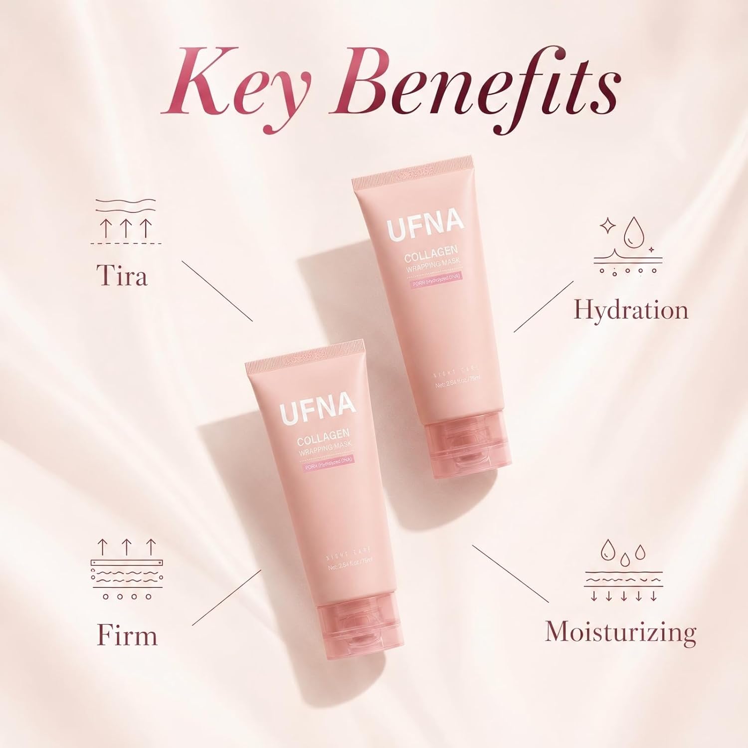 Collagen Face Mask - Overnight Wrapping Mask - Facial Firming, Elasticity & Hydration - Hydrolyzed Sodium + Panthenol +Niacinamide for Reduce Dullness & Promote Smoother Skin Texture - 75ml