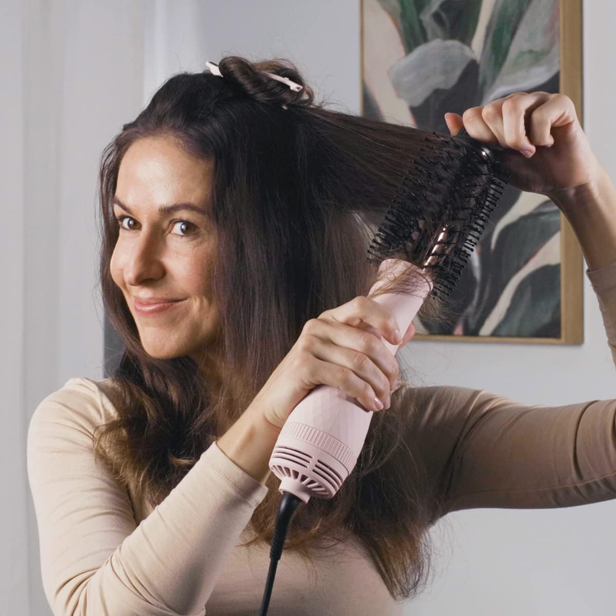 L'ANGE HAIR Le Volume 2-in-1 Titanium Blow Dryer Brush | Frizz Control Blowout Hair Dryer Brush For Drying And Straightening | Volumizing Hot Air Styler For All Hairstyles | Oval Barrel | Blush - 75mm - Image 2