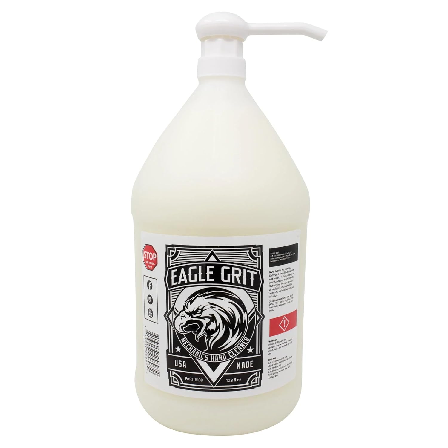 Eagle Grit Heavy Duty Industrial Hand Cleaner – USA Made Mechanic Soap – Silica-Based, Solvent - Degreaser – Removes Grease, Oil, Paint, & More – Moisturizing, Eco-Friendly –1 Gallon Hand Pump