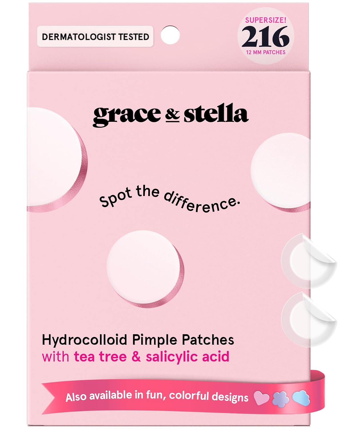 grace & stella Award Winning Pimple Patches for Face - Dermatologist Tested Acne Patches - Hydrocolloid Patch for Breakouts, Whiteheads - Vegan Acne Spot Treatment for Face (Invisible, 216 Count)