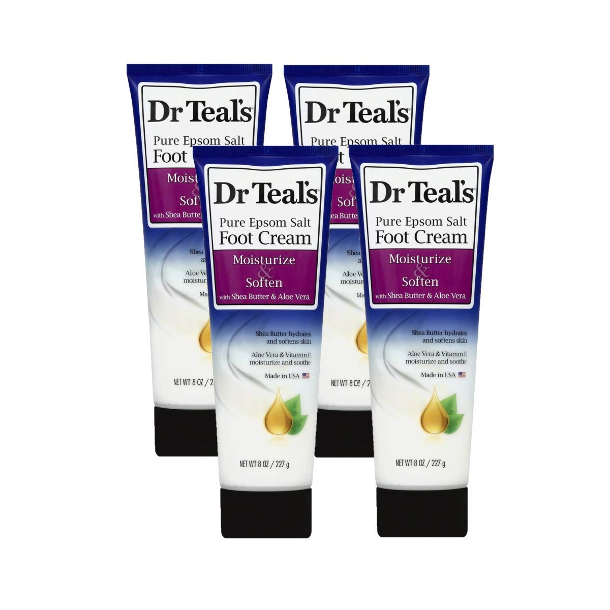 Dr. Teals Pure Epsom Salt Foot Cream Gift Set (4 Pack, 8oz Ea.) - Moisturize & Soften with Shea Butter & Aloe Vera Essential Oils - Eases Aches & Pains, Promotes Healthy Looking SkinUPC: 810021209456