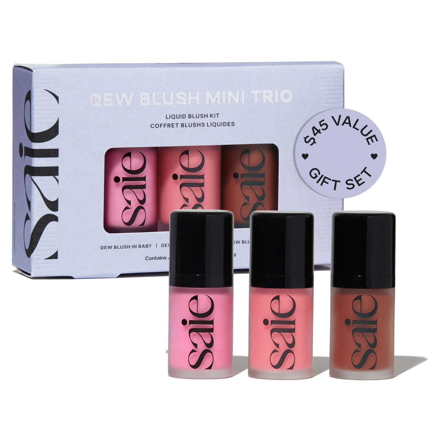 Saie Dew Liquid Blush for Cheeks Trio - Hydrating Cream Blush Stick Set with a Blendable + Buildable Formula - Skincare Infused Dewy Face Blushes for a Natural Flush - Baby, Sweetie, & Spicy (3 Count)