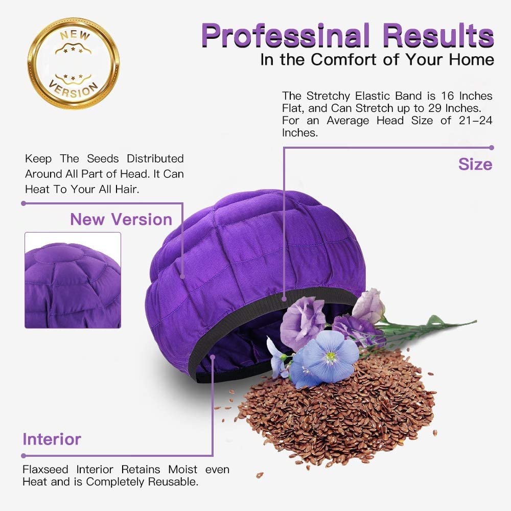 Beautybaby Cordless Deep Conditioning Heat Cap, Microwavable Treatment Steaming Heat Cap for Thermal Spa Curly Hair, 100% Natural Cotton Flaxseed Seed Interior - Image 3