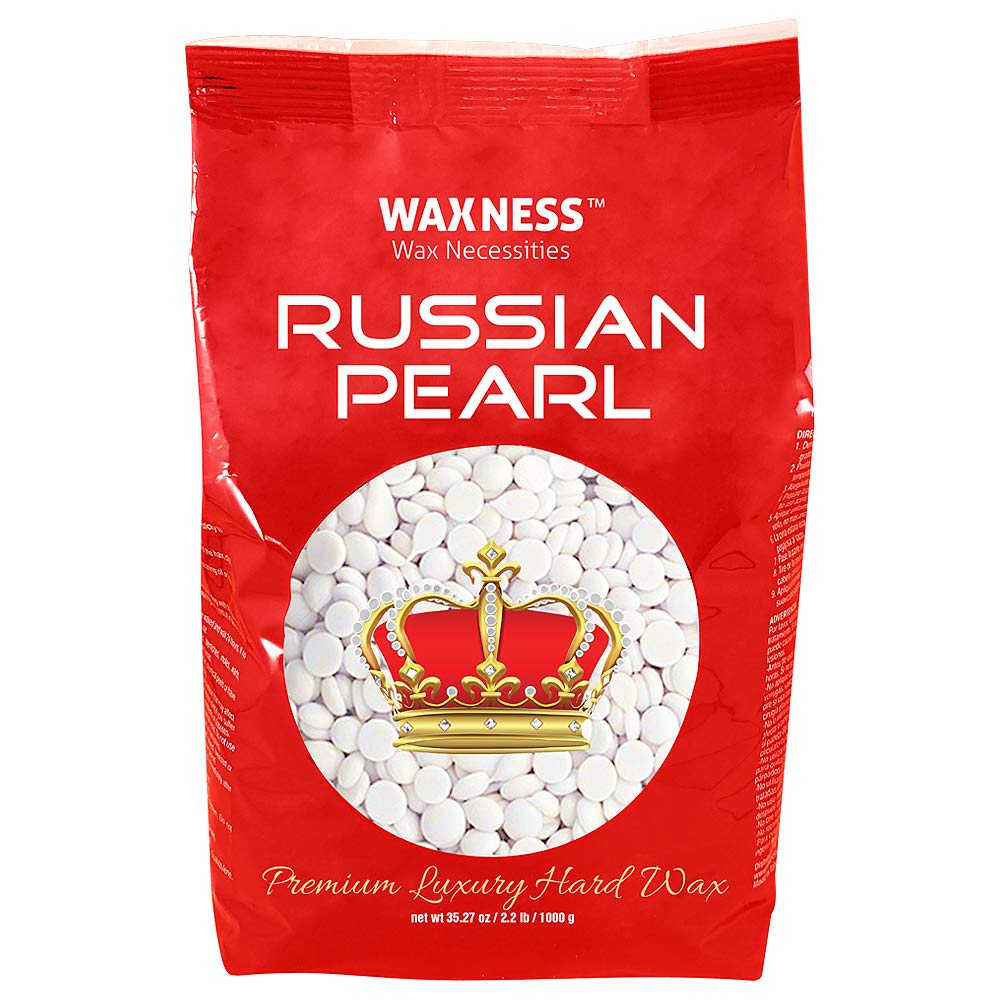 Waxness Russian Pearl Hard Wax Beads 2.2 lb (1 kg) – Rosin-Free Stripless Hard Wax with Creamy Texture and Skin Visibility, Professional Use – Made in Italy
