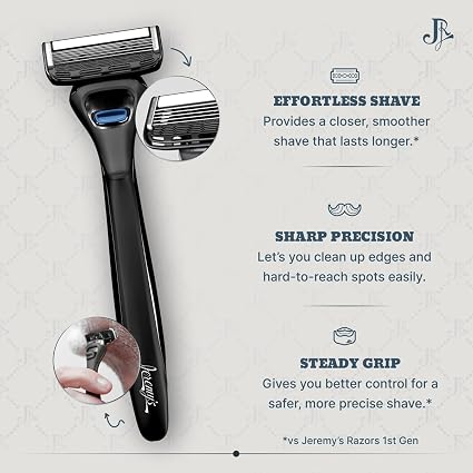 Jeremy's Razors for Men: Precision 5 Blade Razor - Stainless Steel Blades, Lubricating Strip, Precision Trimmer - Men's Shaving Kit, Travel Face Body Head Shavers (1 Razor 4 Cartridges) - Image 2