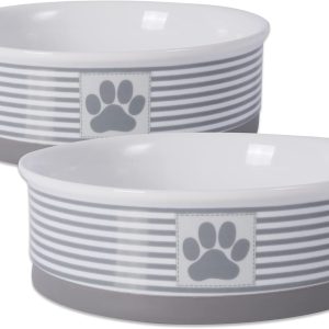 Bone Dry Paw & Patch Ceramic Pet Collection, Large Set, 7.5x2.4", Gray, 2 Piece