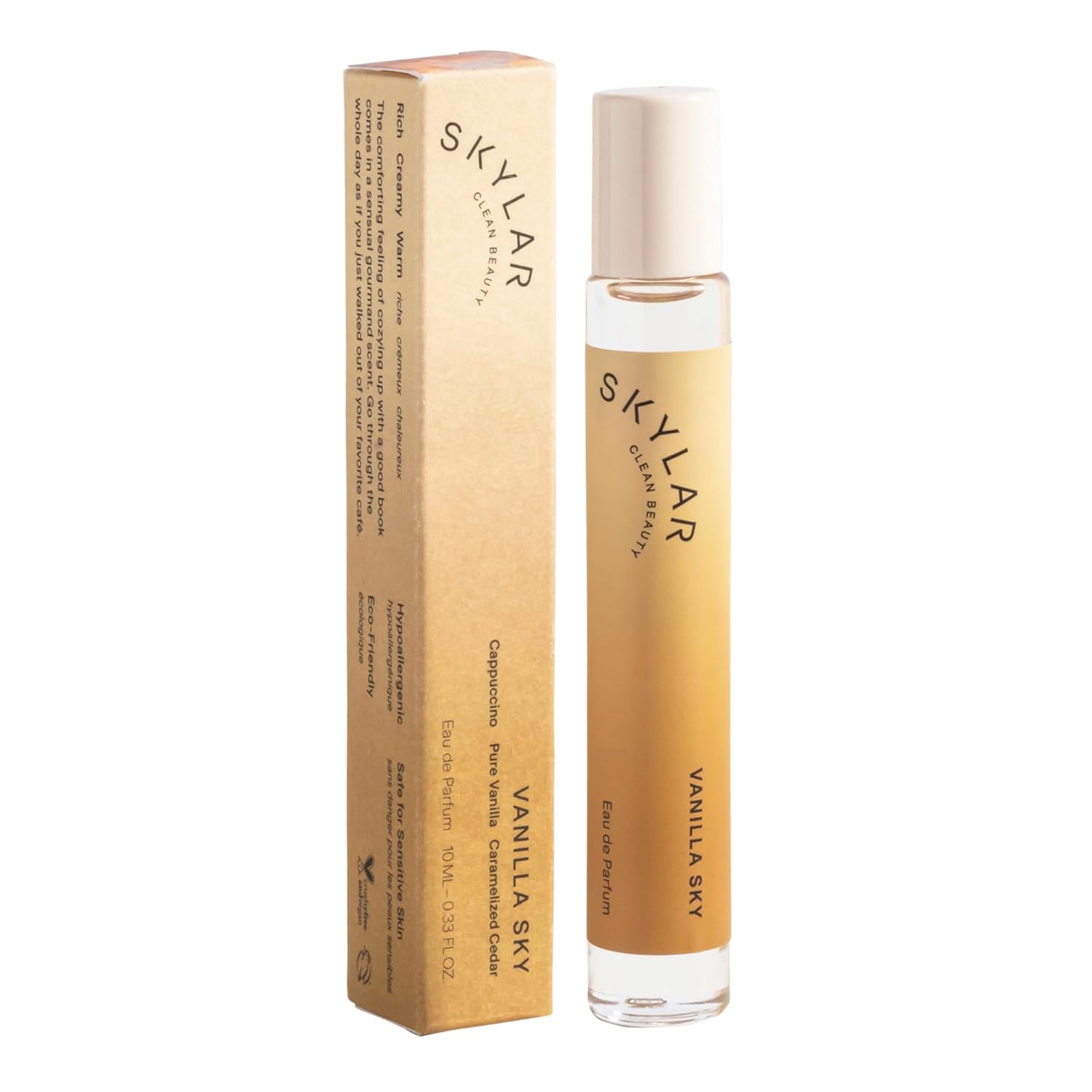 Skylar Vanilla Sky Roll On Travel Perfume for Women - Mini Vanilla Perfume, Cappuccino, Cinnamon & Cedar Notes - Hypoallergenic, Vegan, Clean Fragrance for Sensitive Skin - 10mL / 0.33 Fl oz