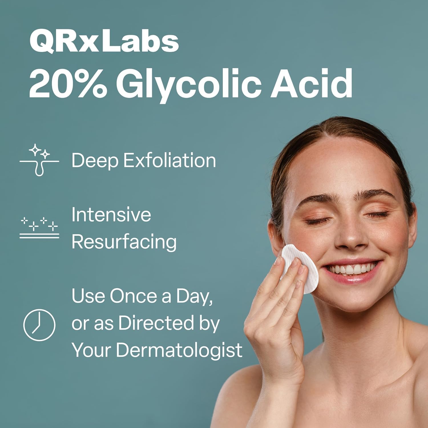 QRxLabs Glycolic Acid Pads - 20% Resurfacing Pads AHA for Face & Body - Exfoliates Skin Surface and Reduces Appearance of Fine Lines and Wrinkles - Acne Treatment Clearing - Daily Pads - 50ct 2PK - Image 3