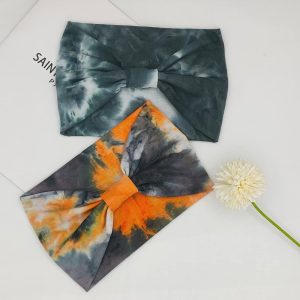 YONUF Wide Boho Headbands for Women Fashion Knotted Headband Yoga Workout Hair Accessories African Head Wrap Orange Tie Dye 4 Pack