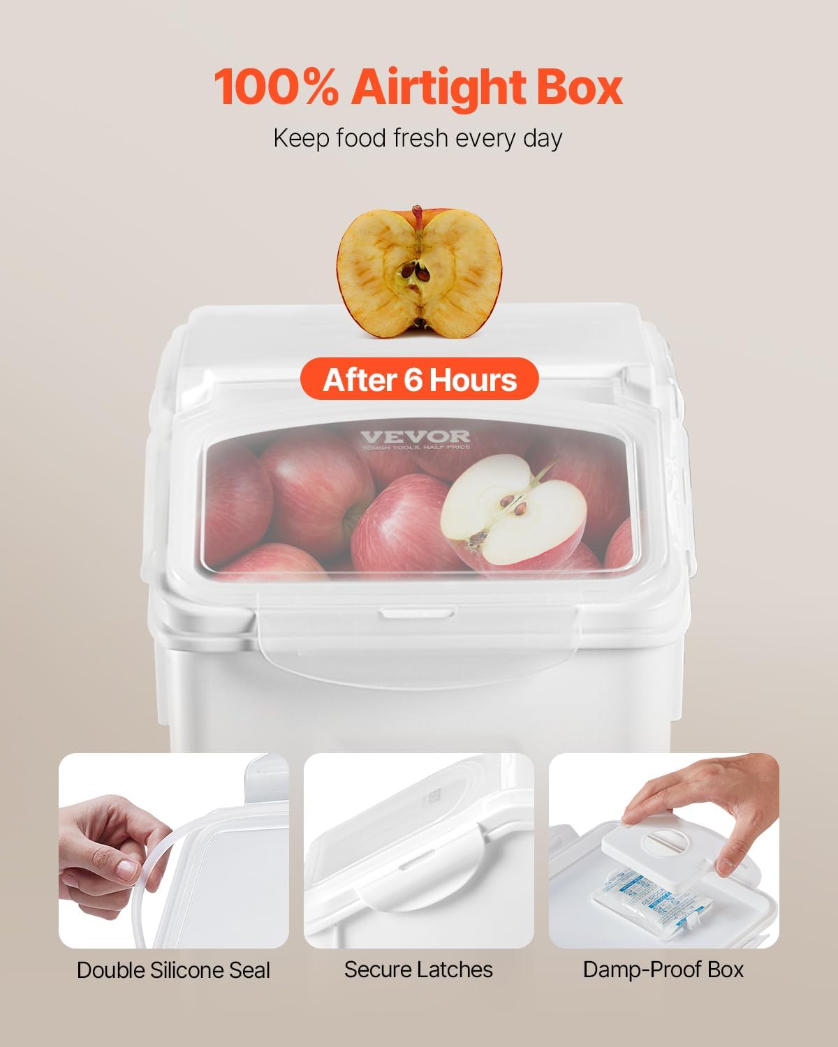 VEVOR Rice Storage Container, 4.5Gallon/20L Capacity Large Dog Food Dispenser Bin, Kitchen Ingredient Grain Cereal Flour Bin, Pet food Containers with Wheels, Measuring Cup, Airtight Lid, 1 Pack - Image 2