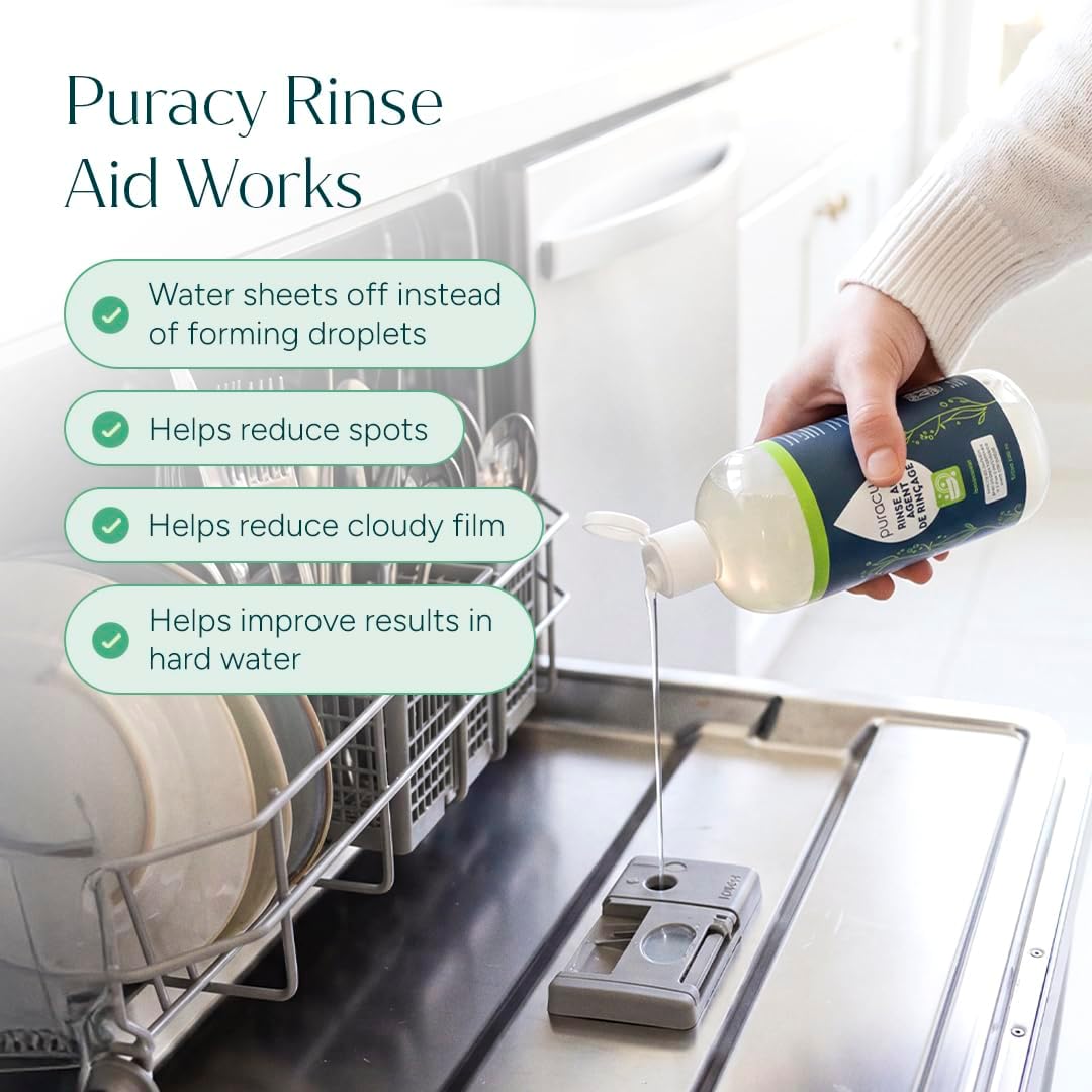 Puracy Dishwasher Rinse Aid Cleaner - Spot & Residue Free, Dishwasher Drying Agent - Must Haves from TikTok Made Me Buy It (Lemongrass, 12 Oz)