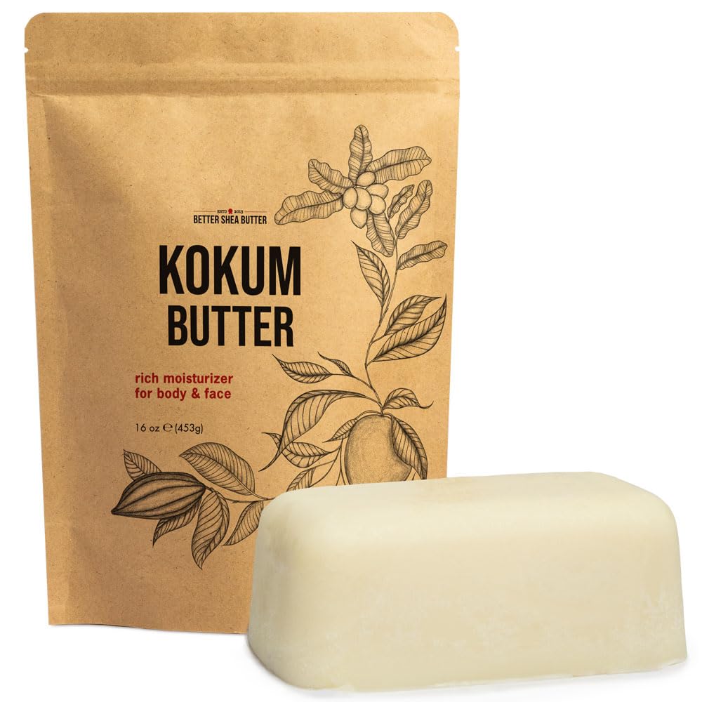 Raw Kokum Butter Unrefined - Body Butter Bar for Soap Making and DIY Lotion, Skin and Hair Products - Pure, Unscented Moisturizer for Skin - Kokum Butter 1 lb Block