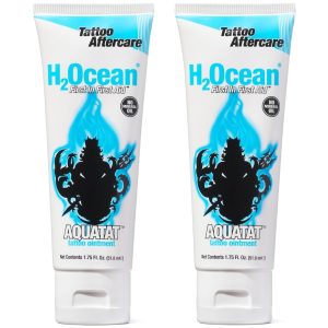 H2Ocean Aquatat Tattoo Healing Ointment - Tattoo Aftercare Cream for Tattoo Supplies - Fragrance- & Dye-Free Tattoo Care Ointment with Vitamins A & B - 1.75 oz (Pack of 2)