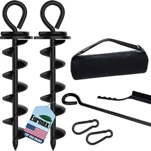 Eurmax USA 2-Pack Heavy Duty Dog Tie Out Stake, No-Tangle In Ground Anchor Runner for Large Dogs up to 210 Lbs - Perfect for Yard, Beach and Camping (Medium,Black)