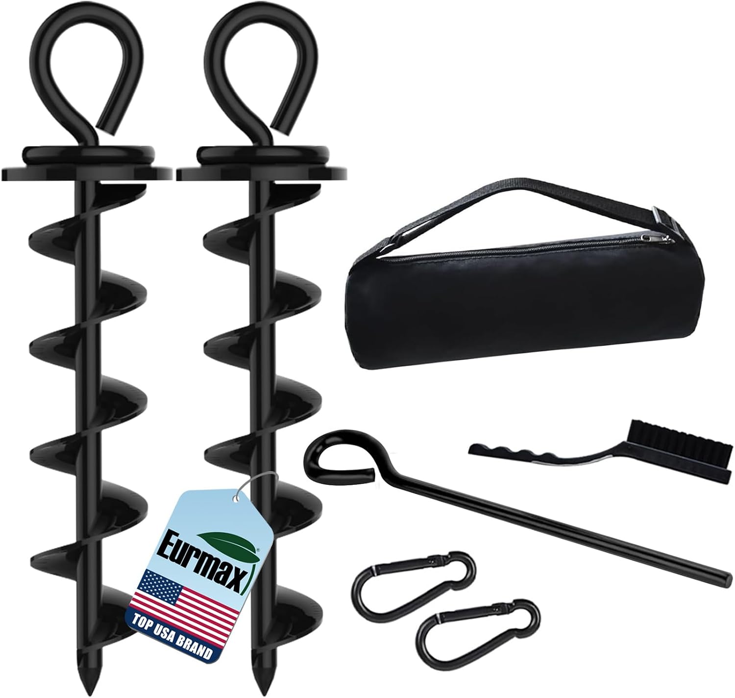Eurmax USA 2-Pack Heavy Duty Dog Tie Out Stake, No-Tangle In Ground Anchor Runner for Large Dogs up to 210 Lbs - Perfect for Yard, Beach and Camping (Medium,Black)