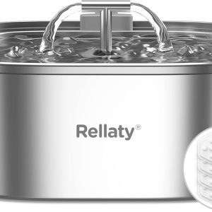 Cat Water Fountain Stainless Steel: Rellaty 3.2L/108oz Pet Water Fountain | Dog Drinking Fountains Cat Feeding & Watering Supplies Animal Metal Kitty Spout for Cats Inside with 4 Replacement Filters