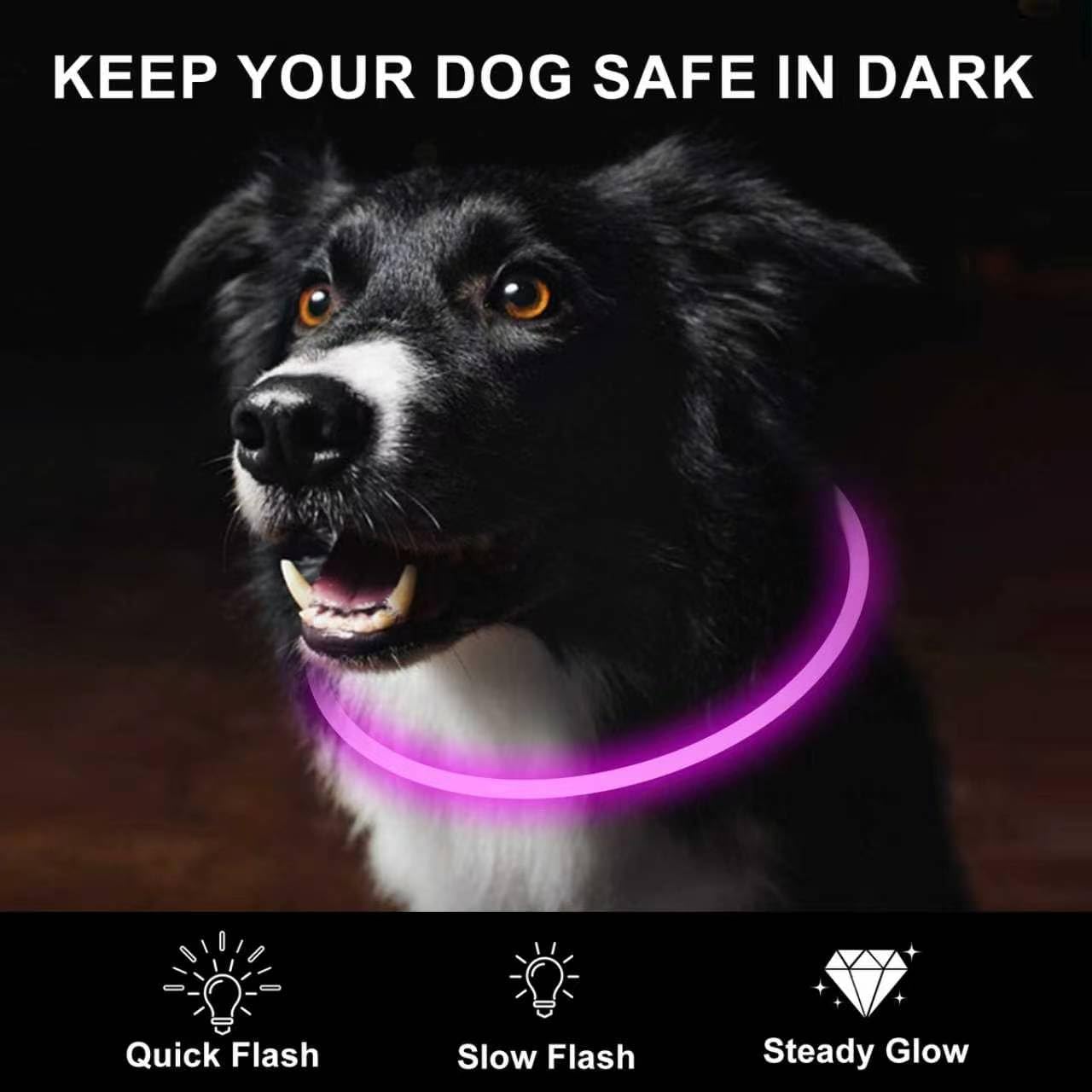 Novkin 2-Pack LED Dog Collar, Light Up Dog Collars,Rechargeable Dog Lights for Night Walking,Universal, Reusable Safety Necklace for Small Medium Large Dogs RED&Pink - Image 2