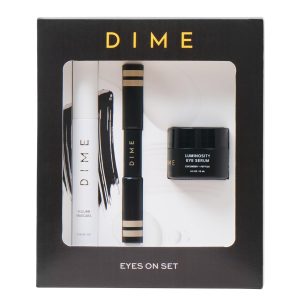 DIME Beauty Eyes On Set - Luminosity Eye Serum for Dark Circles & Puffiness, Volume Boost Tubing Mascara & Eyebrow Enhancing Gel - Clean, Vegan Eye Care Bundle - 3 Piece Kit