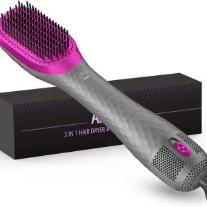 APOKE 3 in 1 Hair Dryer Brush Professional 1200W Powerful Ceramic Tourmaline 3 Heat/2 Speed Settings One Step Hair Dryer and Styler (Gray)