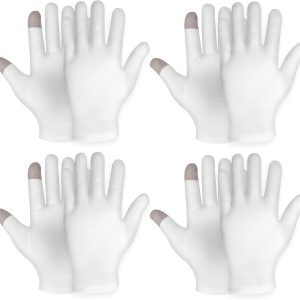 4 Pairs Touch Screen Moisturizing Gloves White Cotton Moisturizing Gloves Overnight Bedtime Heal Eczema Sleeping Lotion Hand Spa Treatment Gloves Repair Rough Cracked Dry Chapped Hands Skin(White)