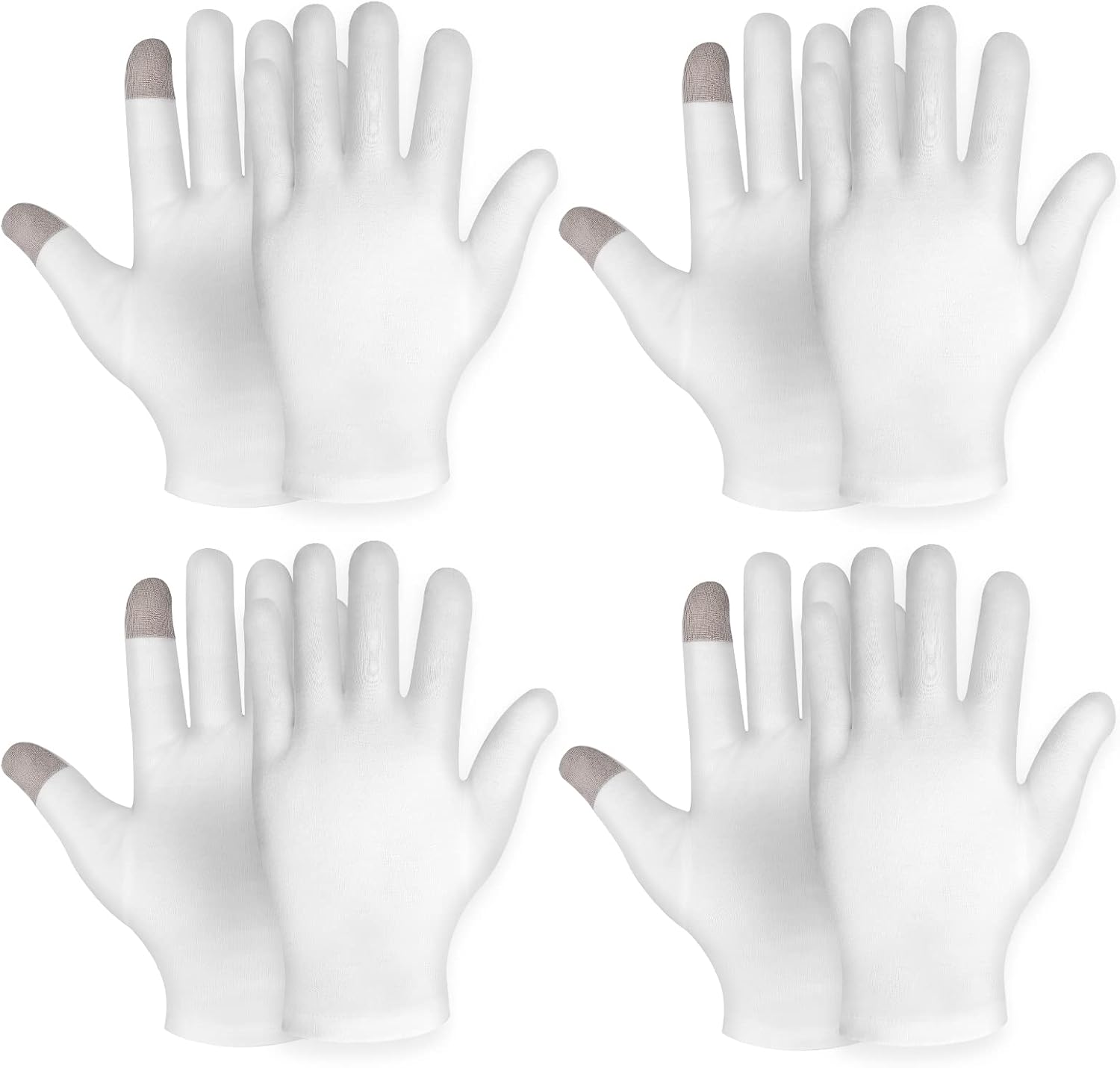 4 Pairs Touch Screen Moisturizing Gloves White Cotton Moisturizing Gloves Overnight Bedtime Heal Eczema Sleeping Lotion Hand Spa Treatment Gloves Repair Rough Cracked Dry Chapped Hands Skin(White)