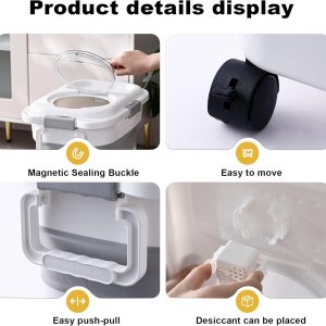 SEWIU 2pack 25 lbs Dog Food Storage Container,Collapsible Dog Food Container with Scoop,Pet/Dog/Cat/Bird Food/Cat litter Storage Containers to Keep Dry,Easy to Move.(Black+white)
