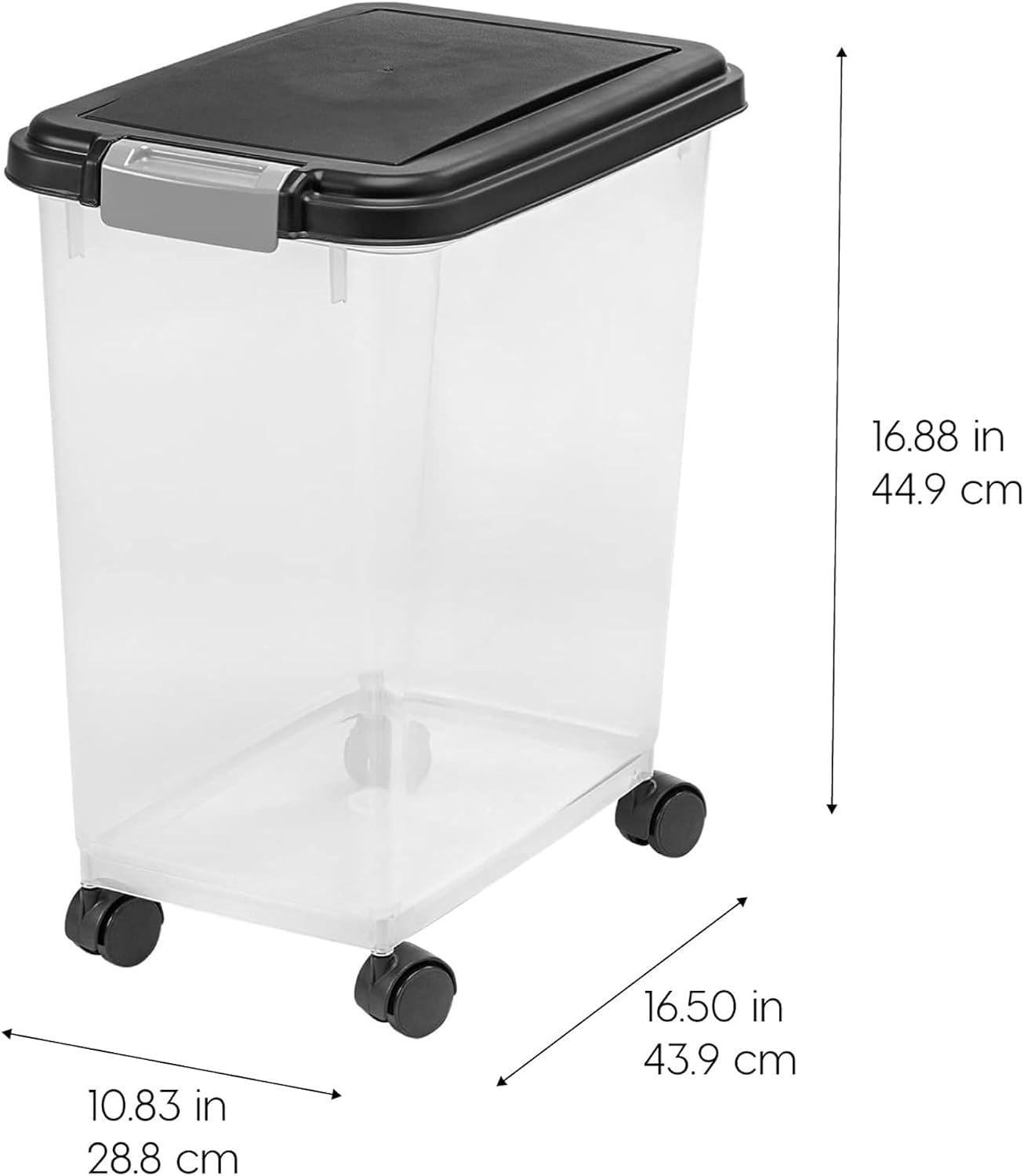 IRIS USA Airtight Pet Food Storage Container with Wheels, Black, 30 lb Capacity - BPA-Free Clear Plastic Bin with Snap-Lid Seal to Keep Kibble, Pellets or Seeds Fresh for Dogs, Cats and Birds - Image 3